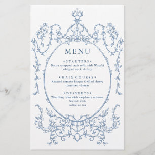 Victorian Ornate Grace Dusty Blue Menu Mariage
