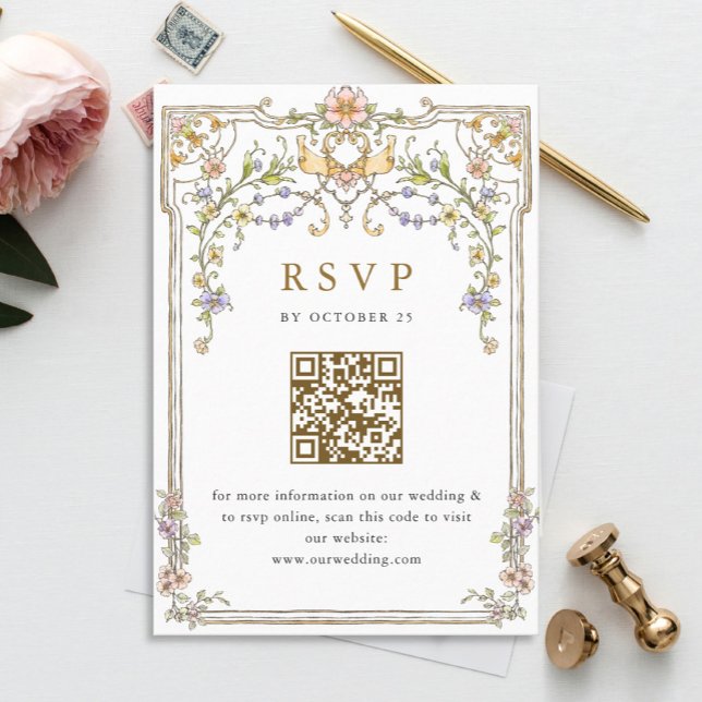 Victorian Ornate Grace Floral Wedding RSVP QR code (Créateur téléchargé)