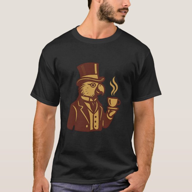 Victorian Parrot Tea Time Illustration T-Shirt (Vorderseite)