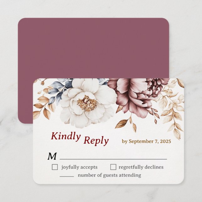 Victorian Peony Luxe Wede Carte RSVP Card (Devant / Derrière)