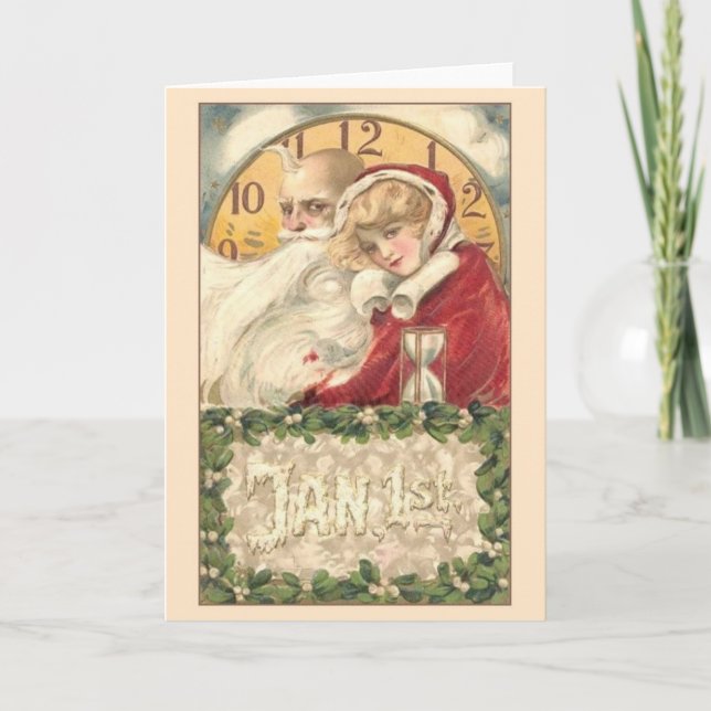 Victorian Père Heure Nouvel An Carte de voeux (Devant)