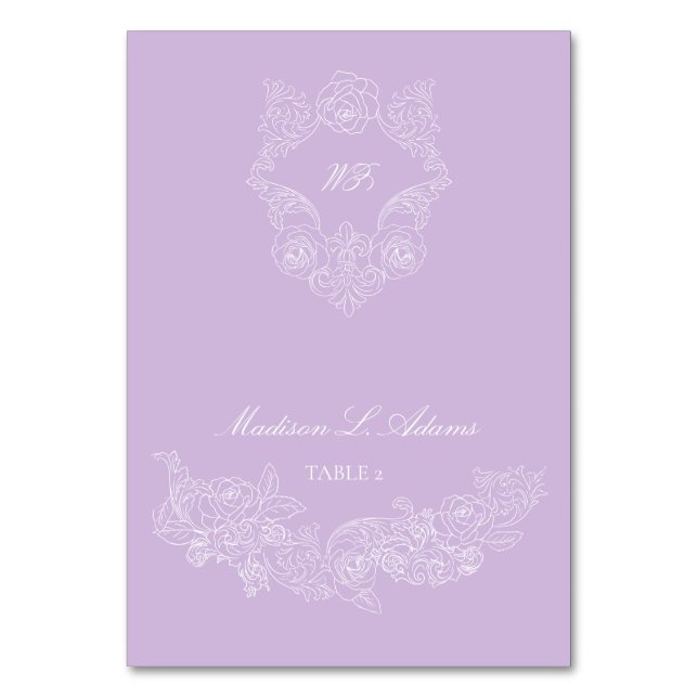 Victorian Purple Crest Elegant Foldable Name Card Tischnummer (Vorderseite)