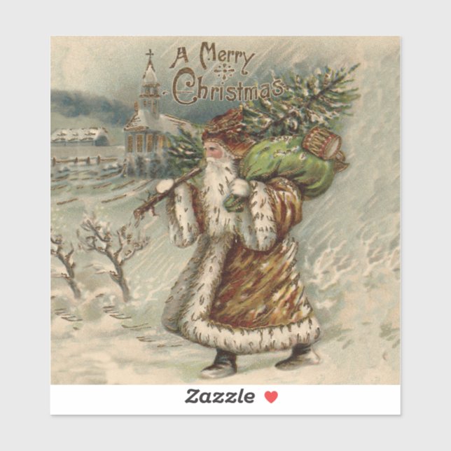 Victorian Santa Claus With Christmas Tree Aufkleber (Blatt)