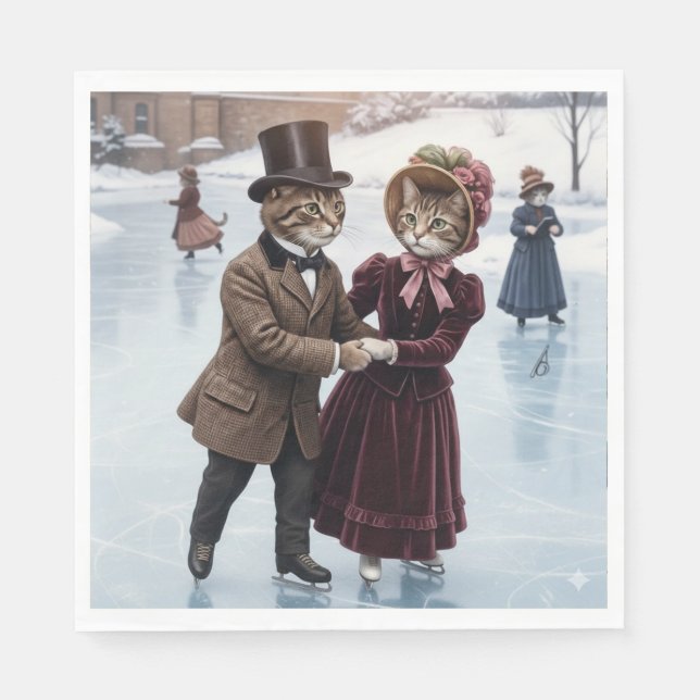 Victorian Skating Cats Napkins Serviette (Vorderseite)