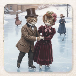 Victorian Skating Cats Paper Coaster Rechteckiger Pappuntersetzer