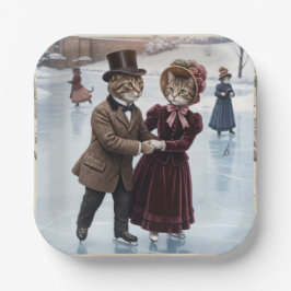 Victorian Skating Cats Paper Plates Pappteller