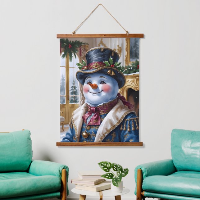 Victorian Snowman Christmas Design Wandteppich Mit Holzrahmen (Wohnzimmer)
