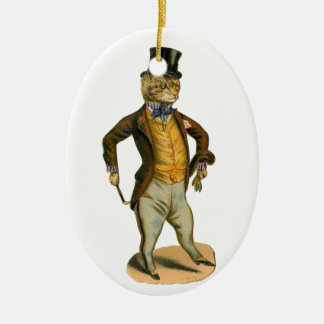 Victorian style cat with top hat keramikornament