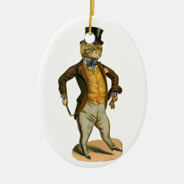 Victorian style cat with top hat keramikornament (Vorne)