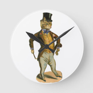 Victorian style cat with top hat runde wanduhr