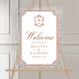Victorian Terracotta Catholic Wedding Welcome Acrylschild
