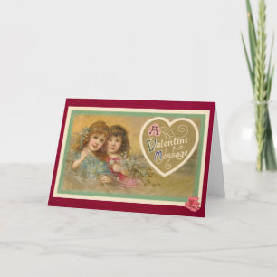 Victorian Valentinsbotschaft 2 Mädchen Karte