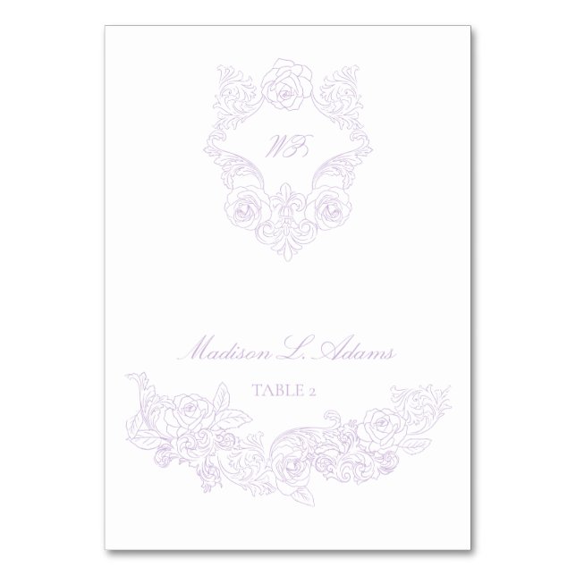 Victorian Violet Crest Elegant Foldable Name Card Tischnummer (Vorderseite)