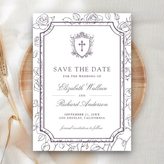 Victorian White and Dusty Purple Catholic Wedding Save The Date (Von Creator hochgeladen)
