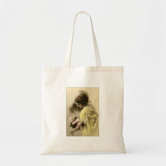 Victorian woman pink roses, romantic tragetasche (Vorne)