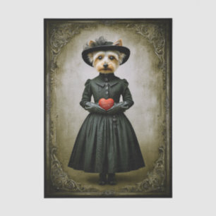 Victorian Yorkie Hund & Red Heart ES8L Decoupage Seidenpapier