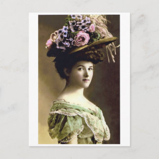 Victorianische Dame mit großem Hut Postkarte