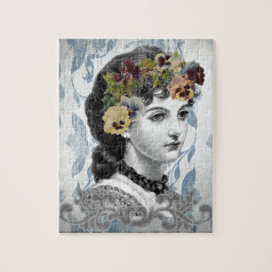 Victorianische Dame Stiefmütterchen auf Tapisserie