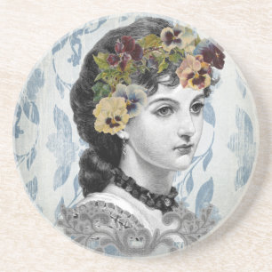 Victorianische Dame Stiefmütterchen auf Tapisserie Getränkeuntersetzer