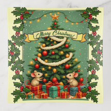 Victorianische Weihnachtsmäuse präsentiert rote gr