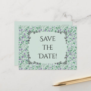 Victorianischer lila Blumen Efeu Save the Date Postkarte