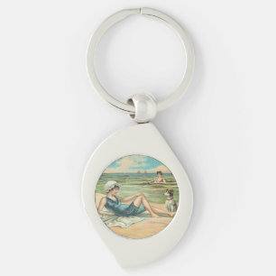 Victorianischer Strand Schwimm Mädchen Ozean Somme Schlüsselanhänger