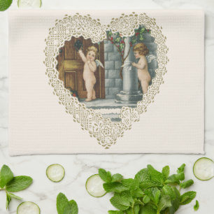 Victorianischer Valentinstag, Vintage-Engel mit Br Geschirrtuch