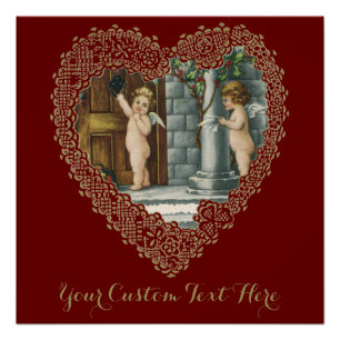 Victorianischer Valentinstag, Vintage-Engel mit Br Poster