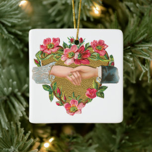 Victorianischer Valentinstag, Vintage-Hände mit Bl Keramikornament