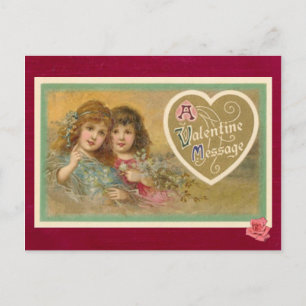 Victorianisches Valentinsbotschaft 2 Mädchen Postk Feiertagspostkarte