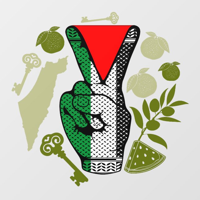 Victory Sign Hand Resistance Red Triangle Symbol Fensteraufkleber (Blatt)