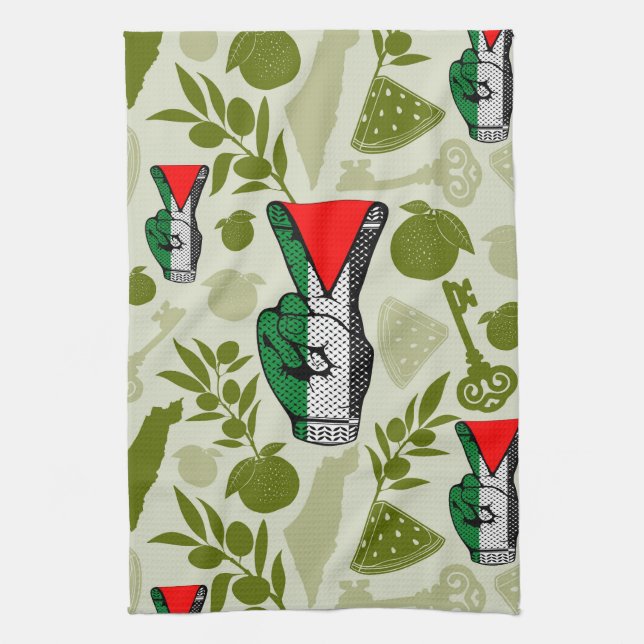 Victory Sign Hand Resistance Red Triangle Symbol Geschirrtuch (Vertikal)