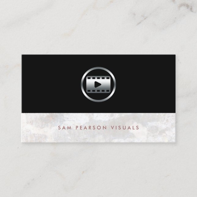 Video Editor Fett Silver Video Clip Symbol elegant Visitenkarte (Vorderseite)