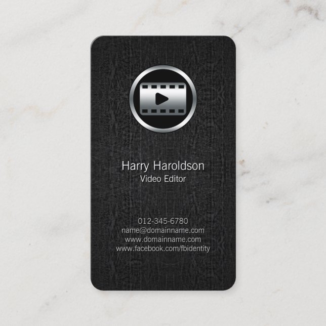 Video Editor Video Strip Black Grunge BusinessCard Visitenkarte (Vorderseite)