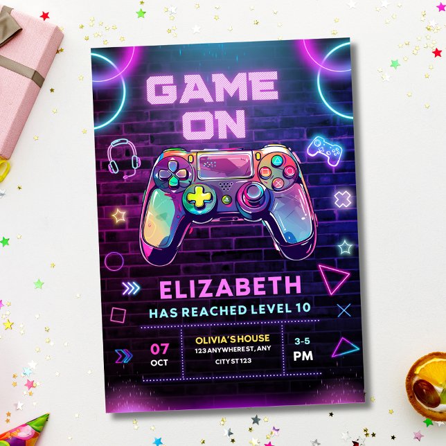 Video Game Birthday Einladung, Neon Gamer Party Einladung (Von Creator hochgeladen)