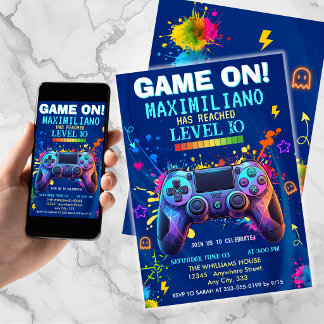 Video Game Birthday Invitation - Gamer Level up Einladung