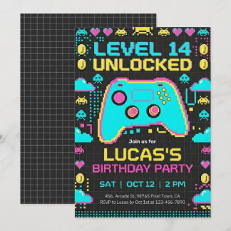 =Video Game Birthday Invitation Pixel Gamer Party Einladung