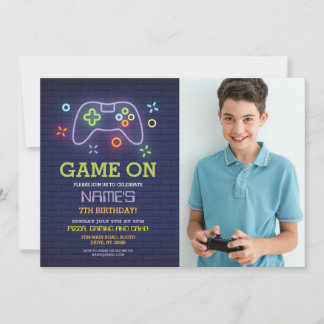 Video Game Birthday Party Gamer Boy Foto Einladung