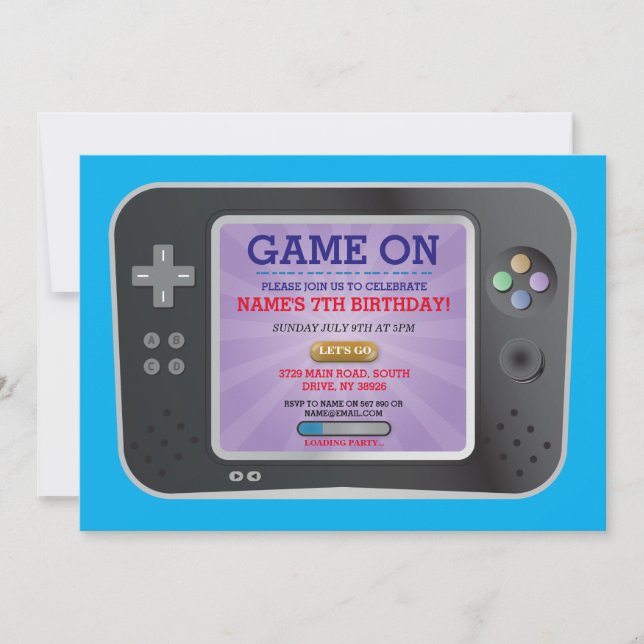 Video Game Birthday Party Gamer On Console Einladu Einladung (Vorderseite)