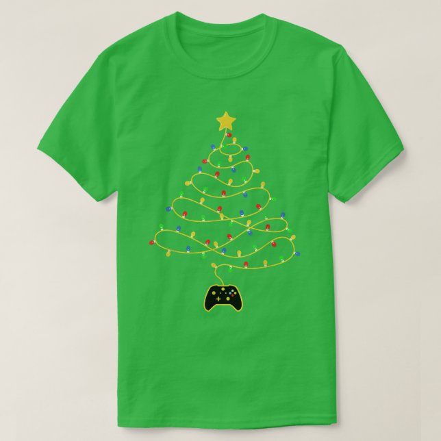 Video Game Christmas Tree Lights Gaming Controller T-Shirt (Design vorne)