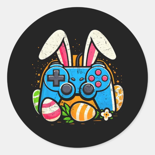 Video Game Control Osterfest Bunny Gamer Boys Männ Runder Aufkleber (Vorderseite)