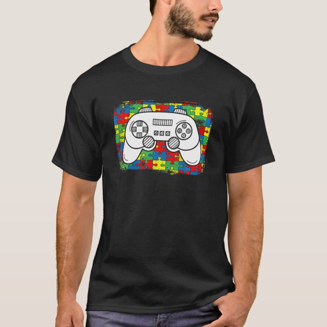 Video-Game-Controller Autismus Awareness Puzzle Pi T-Shirt (Vorderseite)