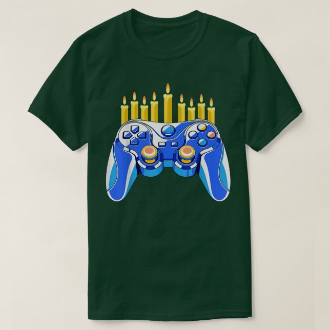 Video Game Controller Chanukah Menorah Candelabra T-Shirt (Design vorne)