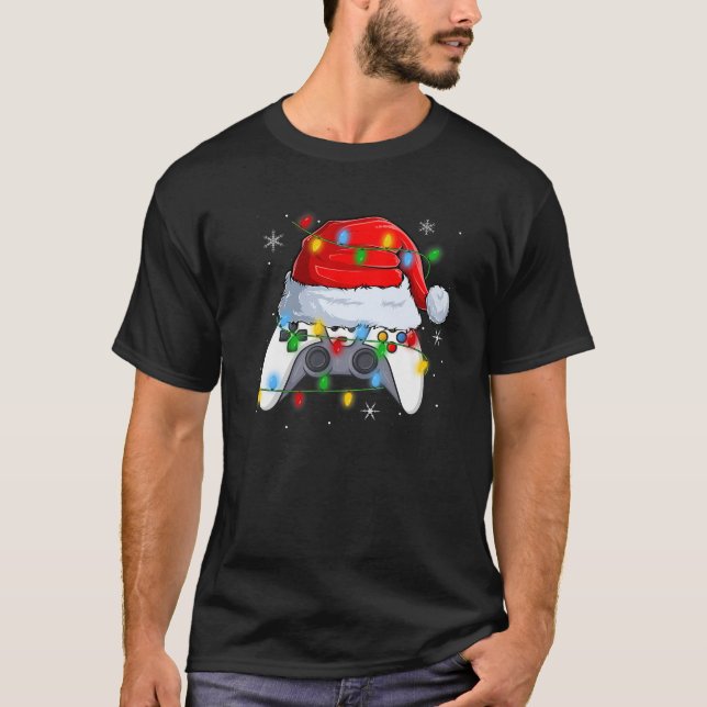 Video Game Controller Christmas Lights Gamer Boys  T-Shirt (Vorderseite)