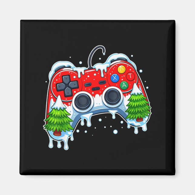Video Game Controller Christmas Santa Hat Gamer Bo Magnet (Vorne)
