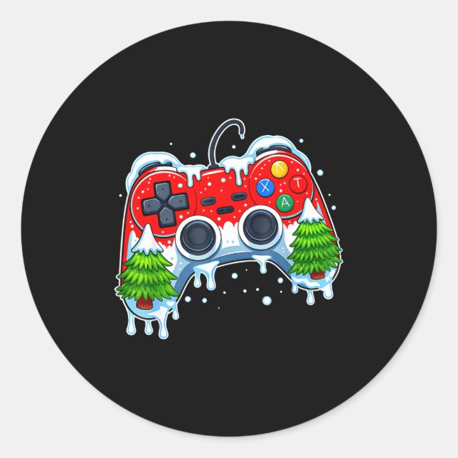 Video Game Controller Christmas Santa Hat Gamer Bo Runder Aufkleber (Vorderseite)