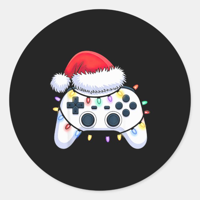 Video Game Controller Christmas Santa Hat Gamer Bo Runder Aufkleber (Vorderseite)