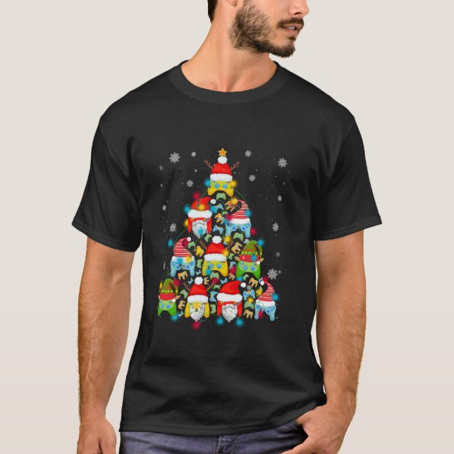 Video Game Controller Christmas Tree Lights Gamer T-Shirt (Vorderseite)