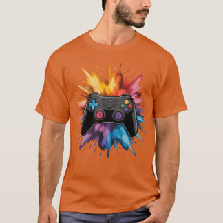 Video Game Controller Colorful Paint Splashes Game T-Shirt