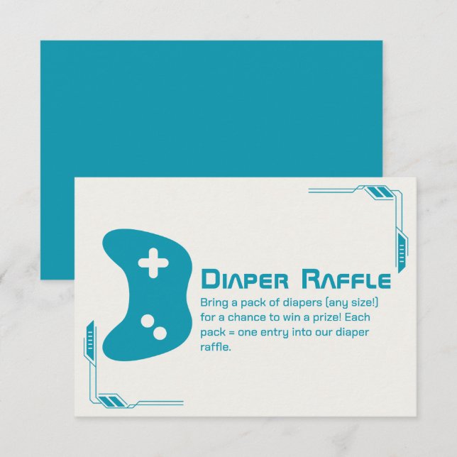 Video Game Controller Diaper Raffle Baby Dusche Begleitkarte (Vorne/Hinten)